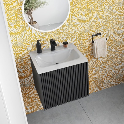 Lifestyle image of Crosswater Limit Steelwood Wall-Hung Vanity Unit & Basin